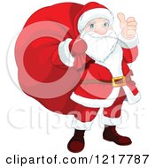 Poster, Art Print Of Happy Santa Holding A Thumb Up And Sack On His Back