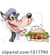 Clipart Of A Hungry Wolf Holding A Cheeseburger Royalty Free Vector Illustration by LaffToon