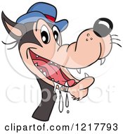 Clipart Of A Hungry Drooling Wolf Wearing A Hat Royalty Free Vector Illustration by LaffToon