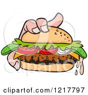 Clipart Of A Hand Holding A Juicy Cheeseburger Royalty Free Vector Illustration