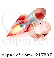 Clipart Of A Piggy Bank Flying With A Rocket Strapped To Its Back Royalty Free Vector Illustration