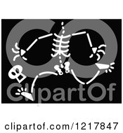 Poster, Art Print Of White Running Skeleton With His Skull Falling On Black