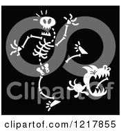 Clipart Of A White Dog Stealing A Bone From A Skeleton On Black Royalty Free Vector Illustration by Zooco