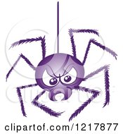 Clipart Of A Bad Purple Spider Suspeneded Royalty Free Vector Illustration by Zooco