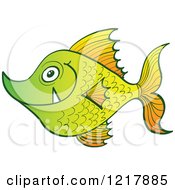 Clipart Of A Happy Green Fish With Fangs Royalty Free Vector Illustration by Zooco