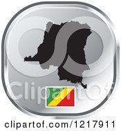 Clipart Of A Silver Republic Of The Congo Map And Flag Icon Royalty Free Vector Illustration