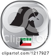 Clipart Of A Silver Kuwait Map And Flag Icon Royalty Free Vector Illustration