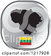 Clipart Of A Silver Lithuania Map And Flag Icon Royalty Free Vector Illustration