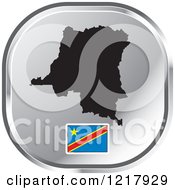 Clipart Of A Silver Democratic Republic Of Congo Map And Flag Icon Royalty Free Vector Illustration