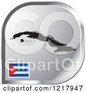 Clipart Of A Silver Cuba Map And Flag Icon Royalty Free Vector Illustration
