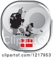 Poster, Art Print Of Silver Denmark Map And Flag Icon