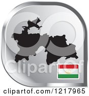 Poster, Art Print Of Silver Tajikistan Map And Flag Icon