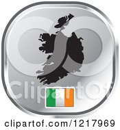 Poster, Art Print Of Silver Ireland Map And Flag Icon