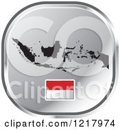 Clipart Of A Silver Indonesia Map And Flag Icon Royalty Free Vector Illustration