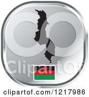 Poster, Art Print Of Silver Malawi Map And Flag Icon