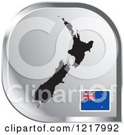 Poster, Art Print Of Silver New Zealand Map And Flag Icon