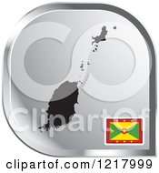 Poster, Art Print Of Silver Grenada Map And Flag Icon