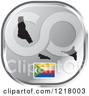 Clipart Of A Silver Comoros Map And Flag Icon Royalty Free Vector Illustration
