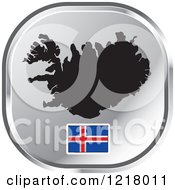 Poster, Art Print Of Silver Iceland Map And Flag Icon