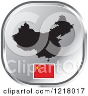 Clipart Of A Silver China Map And Flag Icon Royalty Free Vector Illustration