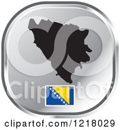 Clipart Of A Silver Bosnia And Herzegovina Map And Flag Icon Royalty Free Vector Illustration