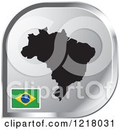 Poster, Art Print Of Silver Brazil Map And Flag Icon