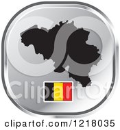 Poster, Art Print Of Silver Belgium Map And Flag Icon