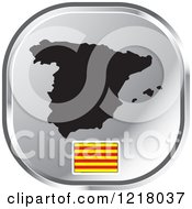 Poster, Art Print Of Silver Catalonia Map And Flag Icon
