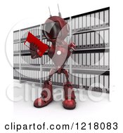 Poster, Art Print Of 3d Red Android Robot Reading In An Archive Room