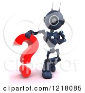 Poster, Art Print Of 3d Blue Android Robot With A Question Mark