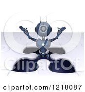 Poster, Art Print Of 3d Blue Android Robot Popping Out Of A Jigsaw Puzzle Opening