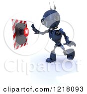 Clipart Of A 3d Blue Android Robot Pushing A No Button Royalty Free Illustration