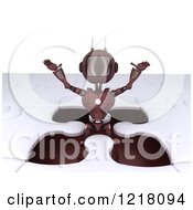 Clipart Of A 3d Red Android Robot Popping Out Of A Jigsaw Puzzle Opening Royalty Free Illustration by KJ Pargeter