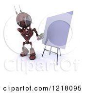 Poster, Art Print Of 3d Red Android Robot Thinking By An Art Canvas