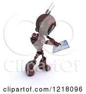 Clipart Of A 3d Red Android Robot Holding A Computer Window Royalty Free Illustration