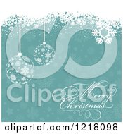 Clipart Of A Merry Christmas Greeting With Baubles And Snowflakes Over Turquoise Royalty Free Vector Illustration