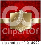 Merry Christmas Greeting On A Gold Tag Over Red Snowflakes