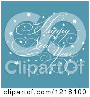 Poster, Art Print Of White Happy New Year Greeting With Stars On Blue