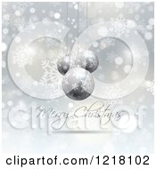 Poster, Art Print Of Merry Christmas Greeting With Baubles And Snowflakes