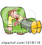 Clipart Of A Happy Relaxed Man Dazing And Slouching In An Arm Chair Royalty Free Vector Illustration