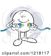 Clipart Of A Moodie Character Happily Connecting Two Plugs Royalty Free Vector Illustration