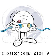 Clipart Of A Moodie Character Nervously Connecting Two Plugs Royalty Free Vector Illustration