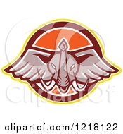 Clipart Of A Retro Elephant Head Over An Orange Circle Royalty Free Vector Illustration
