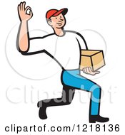 Poster, Art Print Of Cartoon Delivery Man Gesturing Ok And Carrying A Package
