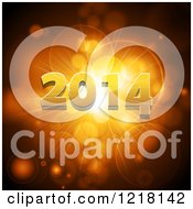 Clipart Of 3d Gold New Year 2014 Over Golden Flares Royalty Free Vector Illustration