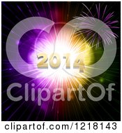 Poster, Art Print Of 3d Gold New Year 2014 Over Fireworks And Colorful Flares