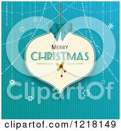 Clipart Of A Merry Christmas Greeting In A Suspended Bauble Over Blue Stripes Royalty Free Vector Illustration