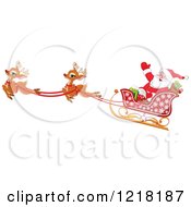 Poster, Art Print Of Santa Waving In His Sleigh With Cute Flying Reindeer