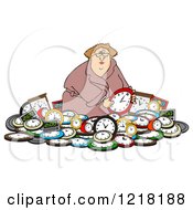 White Woman In A Pile Of Clocks
