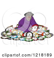 Black Woman In A Pile Of Clocks
